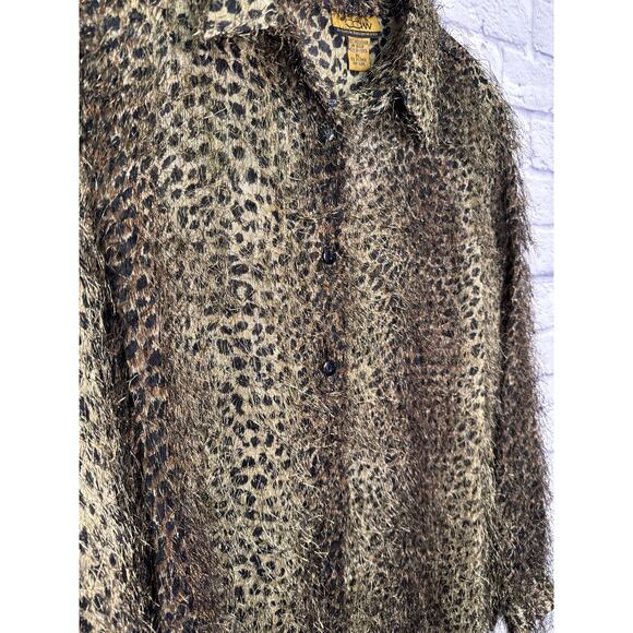 CDW Creative Design Works Vintage Animal Print Fuzzy Button Up Blouse Size XL - Picture 2 of 4